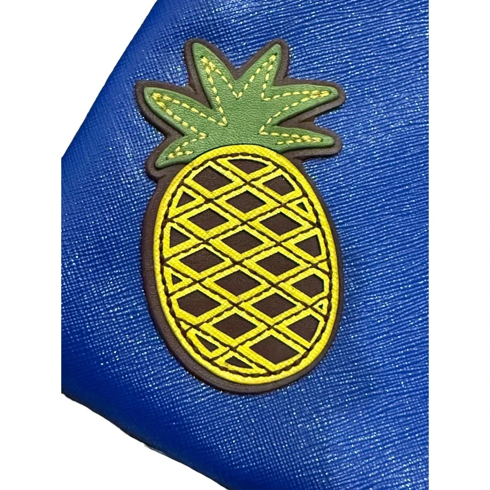 Tory Burch Wristlet Cobalt Blue Saffiano Leather Pineapple Zip Clutch Wallet Bag
